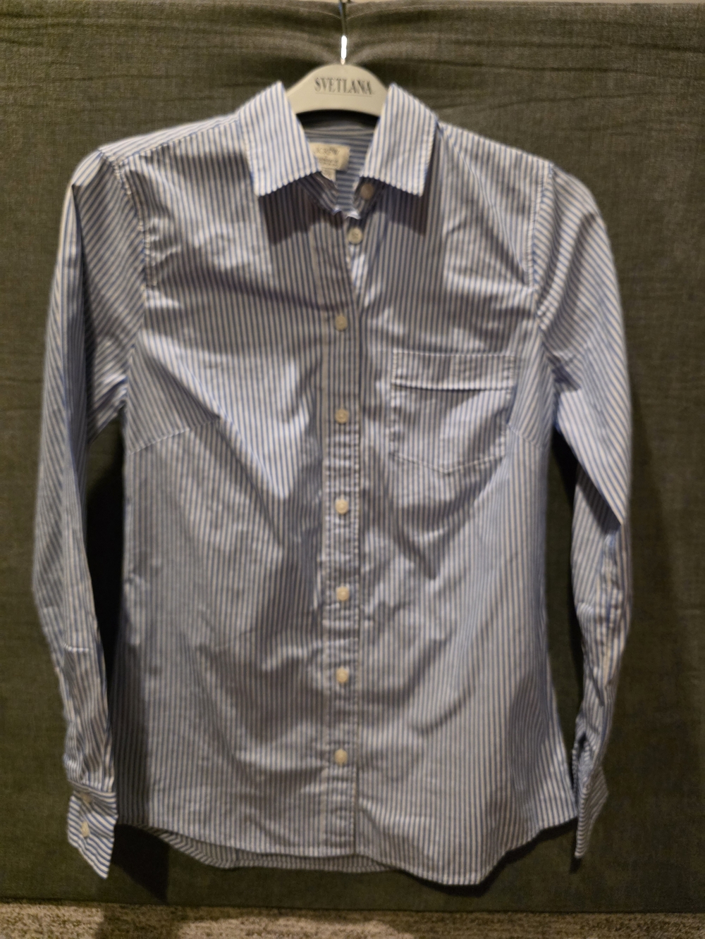 J. Crew Light Blue/White Striped Button-Down Shirt Size XXS PTP 15.9 Length 23